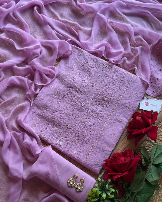 Fardi embroidery pure cotton suit set with pure chiffon dupatta