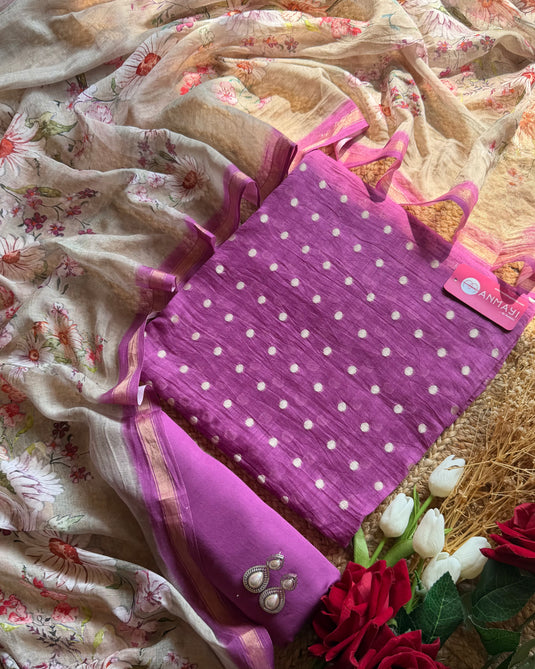 Pure Mul Banarasi with floral mul dupatta