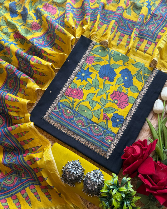 Kalamkari dupatta mirror shreds pure cotton suit