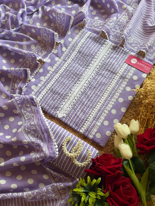 Polka dots panel weave Cambric cotton suit