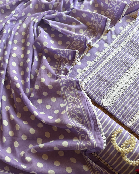 Polka dots panel weave Cambric cotton suit