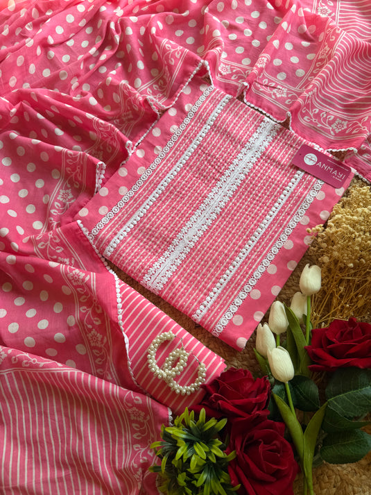 Polka dots panel weave Cambric cotton suit