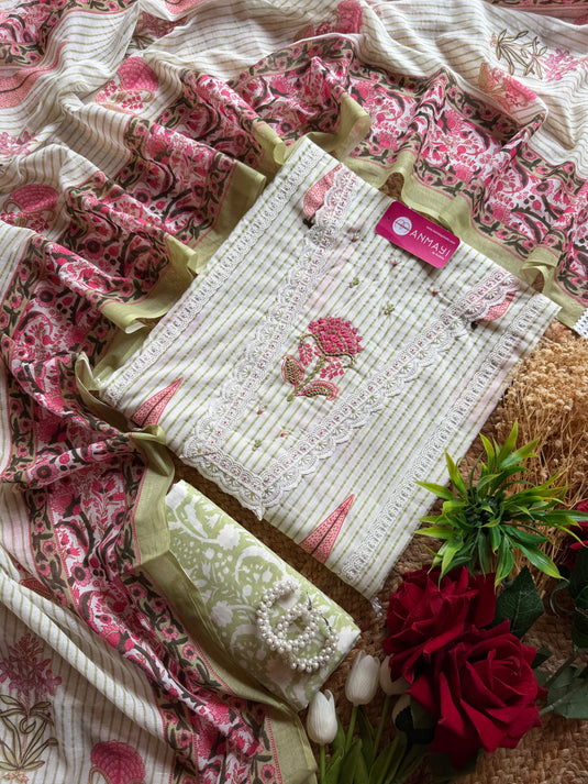 Jaipuri Block print pure cotton weave suit set