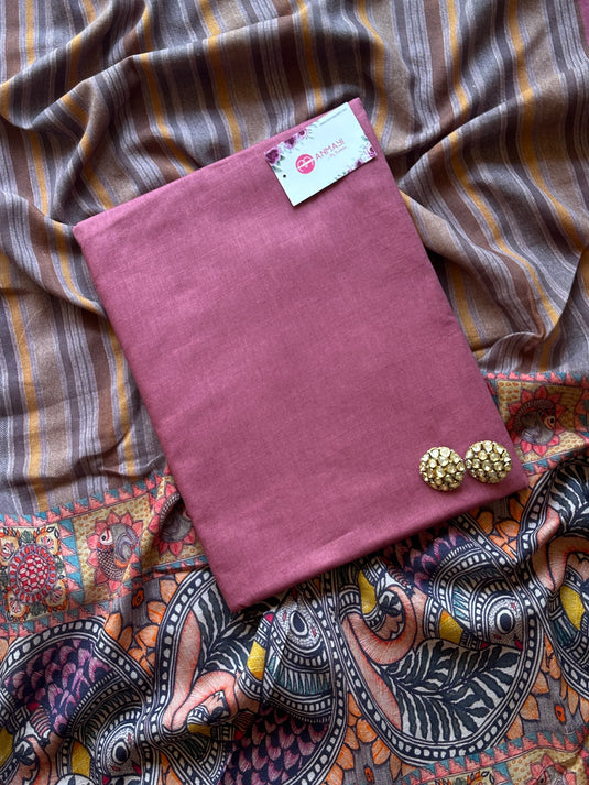 All over linen suit with Madhubani print dupatta