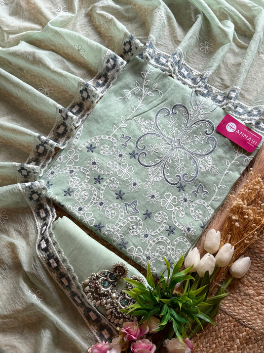 Pakistani Mul Chanderi kurta style suit set