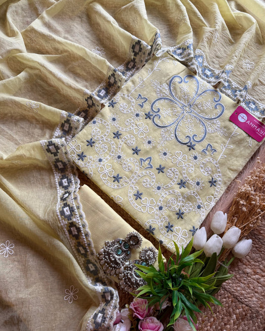 Pakistani Mul Chanderi kurta style suit set