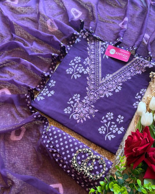 Flower bunch printed Cambric cotton suit set