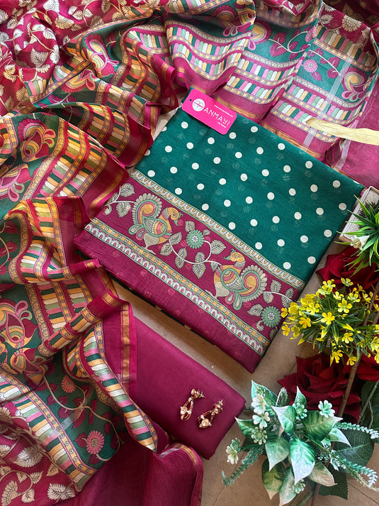 Polka dots pure maheshwari suit set