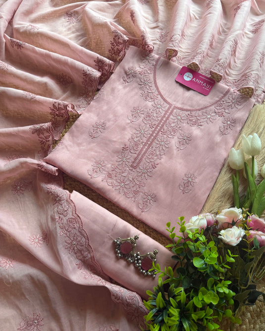 Lucknawi self Mul cotton earthy tone suit set