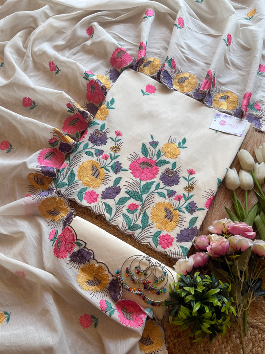 French garden white cotton suit set