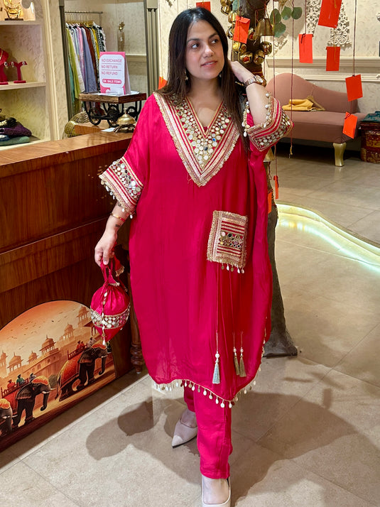 Organza mirror v neck choga set by Manmayi