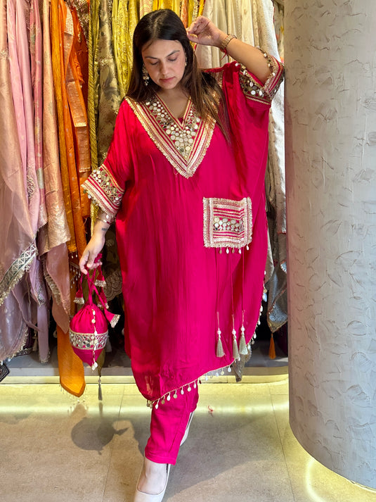Organza mirror v neck choga set by Manmayi