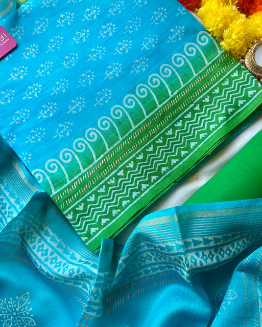 Small blocks 70 gms Chanderi combination suit set