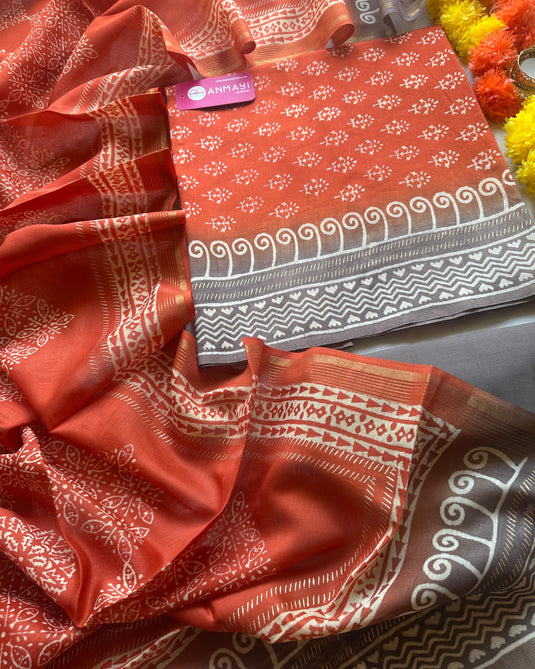 Small blocks 70 gms Chanderi combination suit set