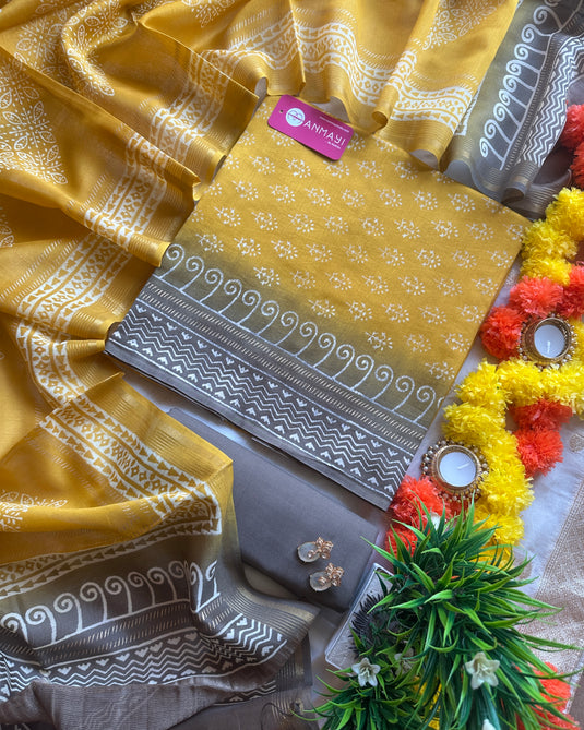 Small blocks 70 gms Chanderi combination suit set