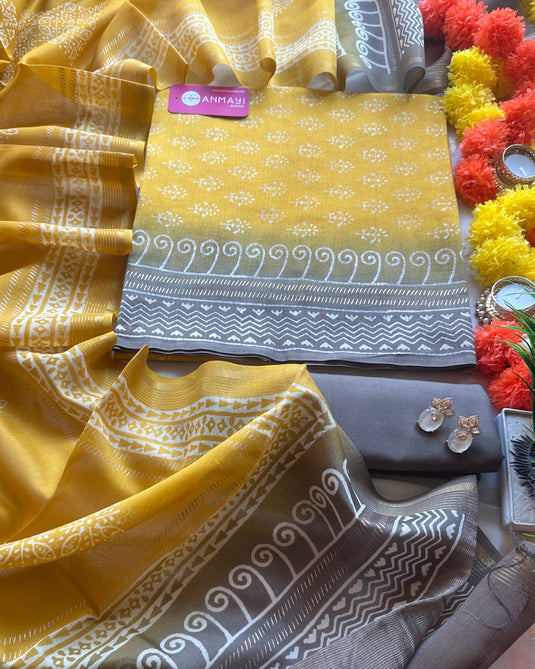 Small blocks 70 gms Chanderi combination suit set