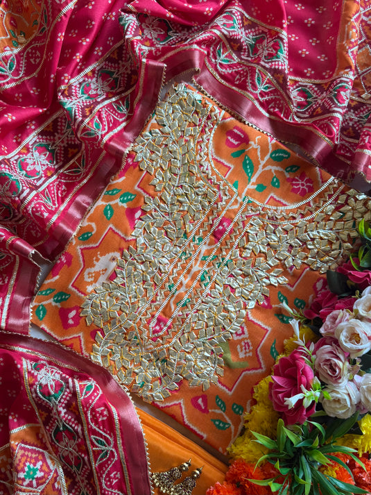 Art Tussar Patola print gotta work suit set