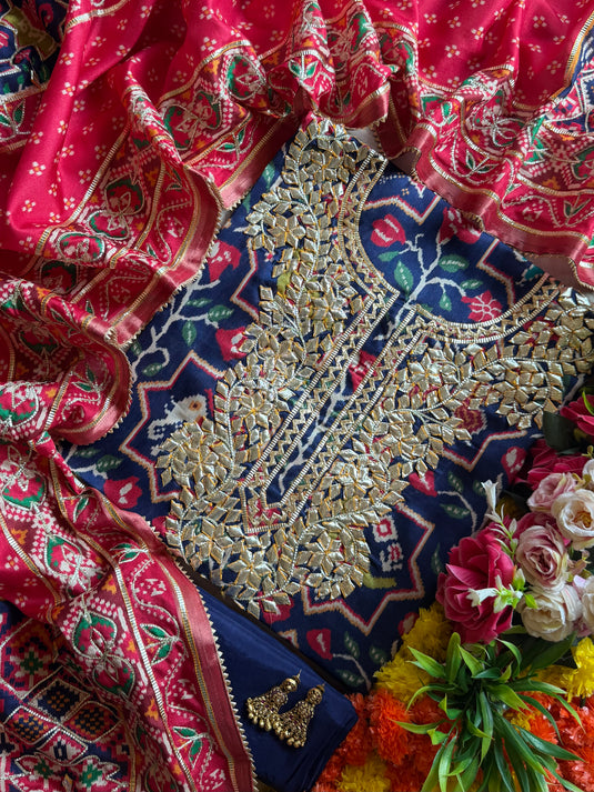 Art Tussar Patola print gotta work suit set