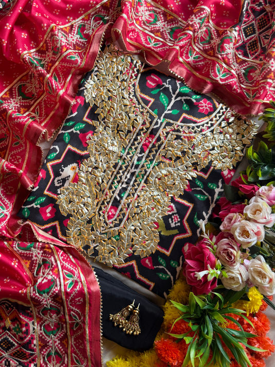 Art Tussar Patola print gotta work suit set