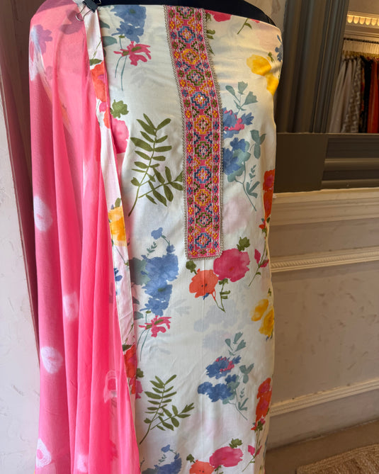 Coloured flower garden Cambric cotton suit set