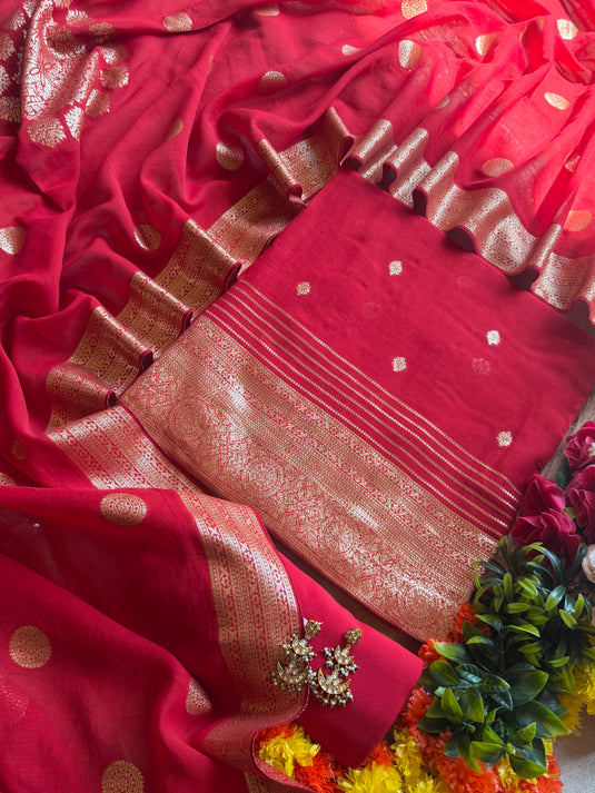Zari weave Diwali edit pure mul chanderi suit set