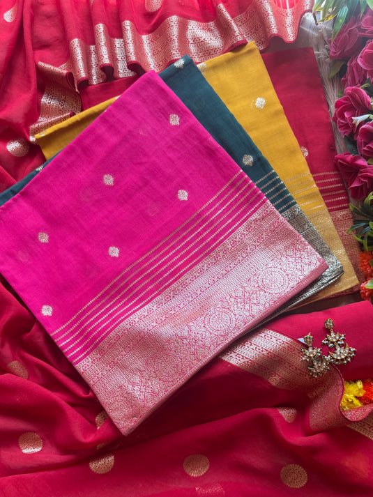 Zari weave Diwali edit pure mul chanderi suit set