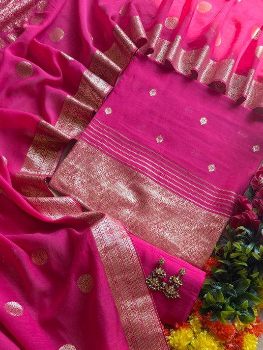 Zari weave Diwali edit pure mul chanderi suit set
