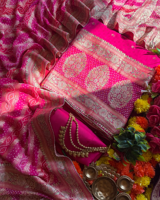 Shaded orange hot pink Khaddi Georgette suit set