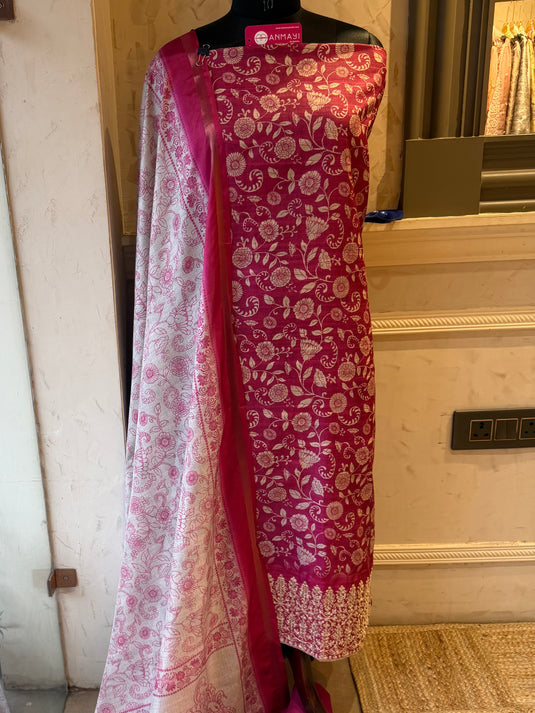 Tussar silk Arabic print Dori work suit set