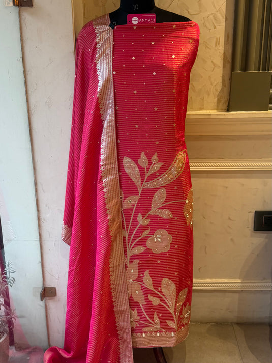 Gold leaf mirror work soft organza suit set