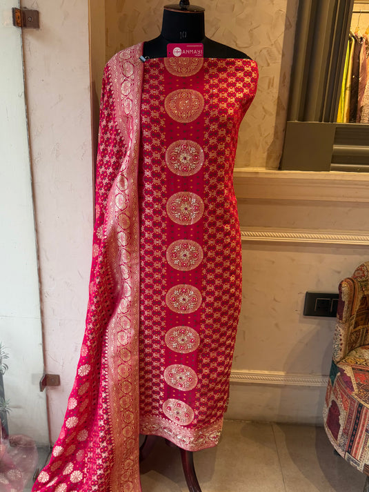 Panel Chakra Khaddi Georgette plum highlights work suit set